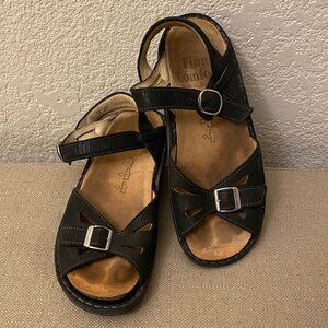 GUC Finn Comfort Women Black Leather Sandals with Adjustable Straps in Size 37/7